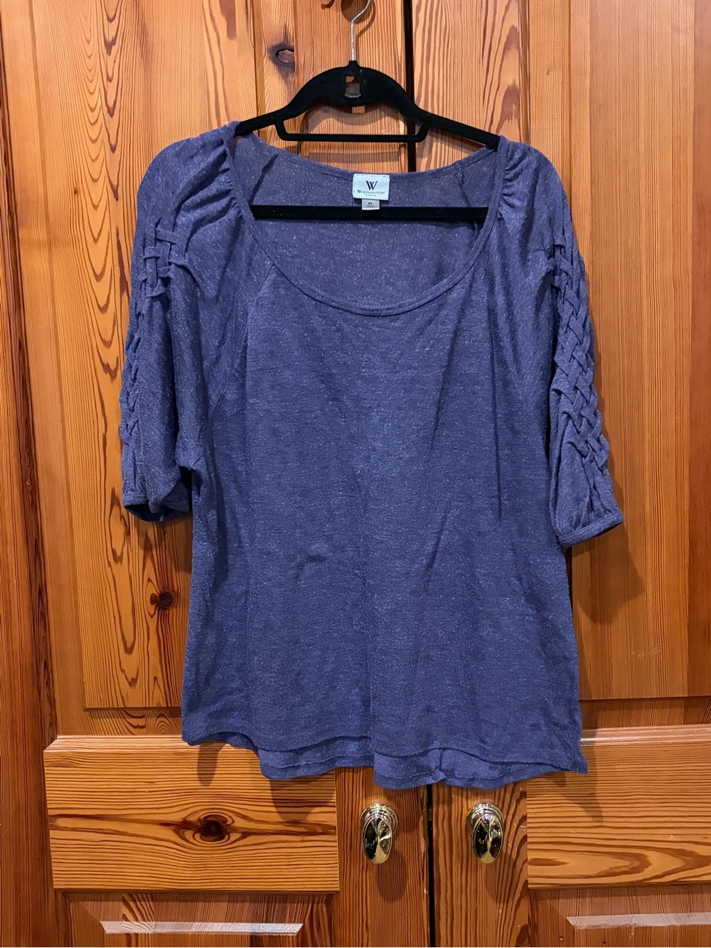 Worthington Purple Scoop Neck Top with Braided Sleeve Detail